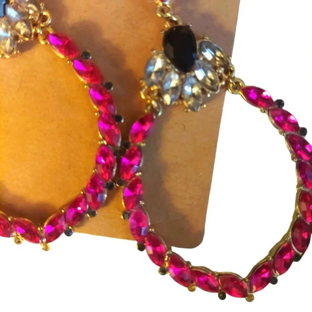Vintage Pink Rhinestone Bling Drop Earrings